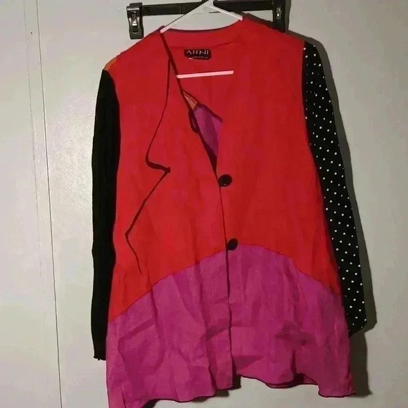 "AHNI"  Abstract art to wear‎ linen rayon lightweight jacket SZ 1X - Picture 1 of 9